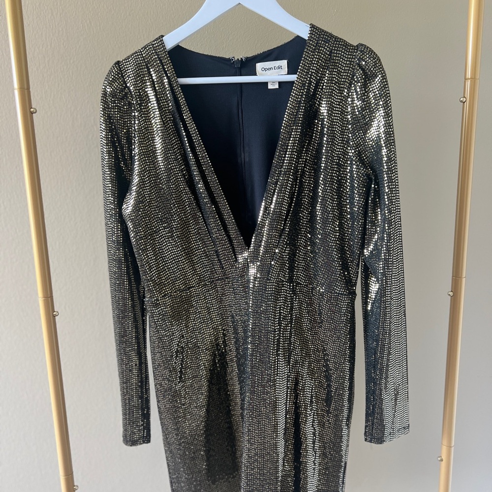 Open Edit Women's Black & Gold Sequin Mini Dress